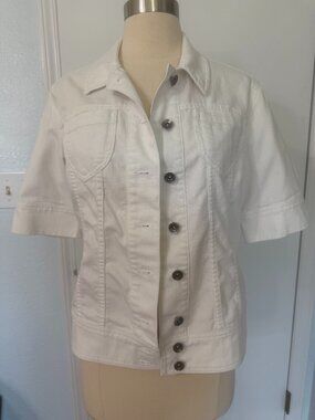Coldwater Creek White Denim Jacket Short Sleeve Minimalist Chic Women’s P10